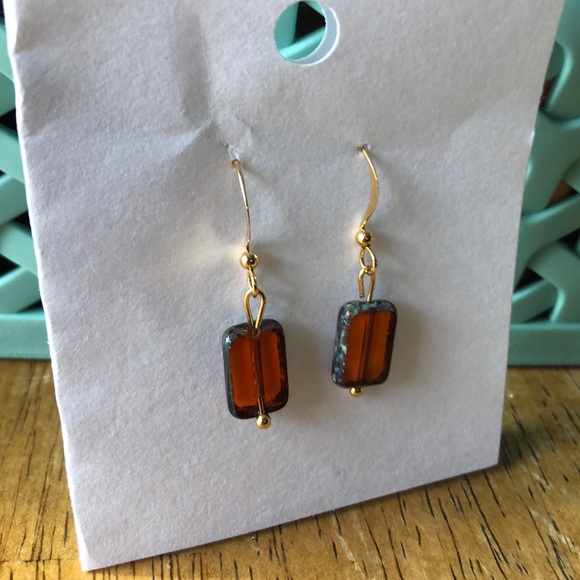 Handmade ❤️ Amber Glass Bead Earrings - Picture 2 of 3